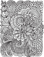 Zentangle inspired flowers for coloring page, engraving, laser cut and so on. Editable lines thickness. Vector illustration.