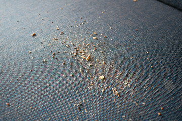 dirty stain or dust on gray color sofa 