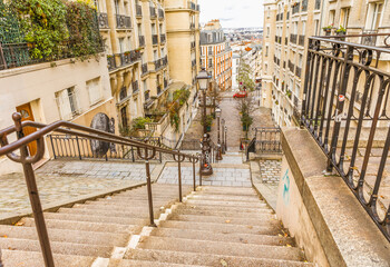 Historic street and stairs in Montmartre, Paris