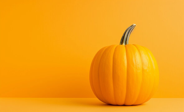 Pumpkin isolated on orange background with copy space to the left