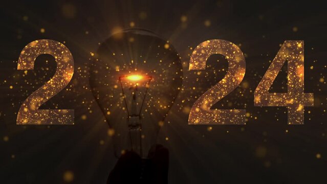 happy new year 2024 , creative idea.Concept of idea and innovation 2024, Abstract motion background shining gold particles. Shimmering Glittering Particles,
Clip length 00:00:17:00