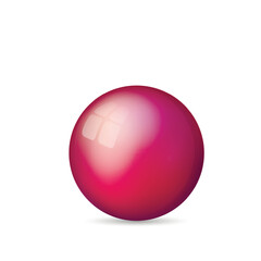 Glass pink ball or precious pearl. Glossy realistic ball, 3D abstract vector illustration highlighted on a white background. Big metal bubble with shadow