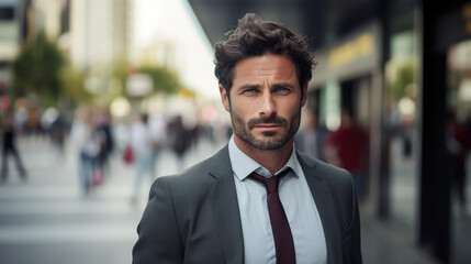 Naklejka premium 40 years old business man Entrepreneur businessman standing on the sidewalk