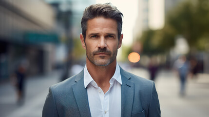 Fototapeta premium 40 years old business man Entrepreneur businessman standing on the sidewalk