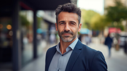 Fototapeta premium 40 years old business man Entrepreneur businessman standing on the sidewalk