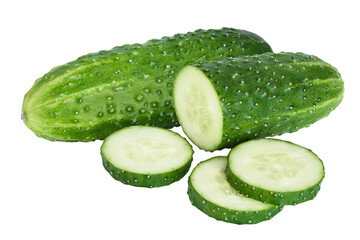 Sliced cucumber isolated on white background with full depth of field,