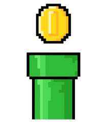  Pixel Coin icon. Green Pipe video game