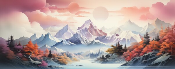 Mountain Peaks minimalist watercolor landscape art