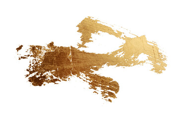 PNG Gold (bronze) glittering color smear brushstroke stain line blot on transparent background. Abstract Painting texture.
