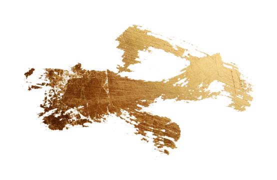 PNG Gold (bronze) glittering color smear brushstroke stain line blot on transparent background. Abstract Painting texture.