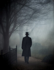 Obraz premium Regency Era man wearing a top hat and suite vest long jacket. 