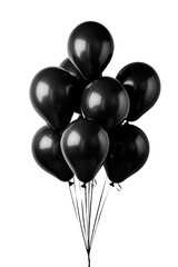 Bunch of black balloons floating in the air over isolated transparent background - obrazy, fototapety, plakaty