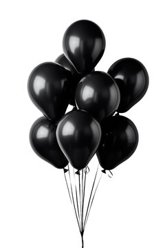 Fototapeta Bunch of black balloons floating in the air over isolated transparent background