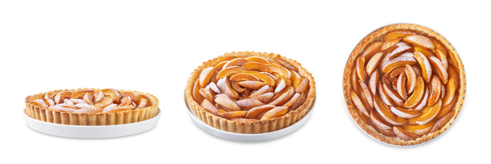 Apricot tart with sugar sprinkle on a white isolated backgrond