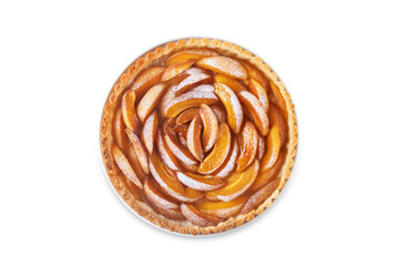 Apricot tart with sugar sprinkle on a white isolated backgrond