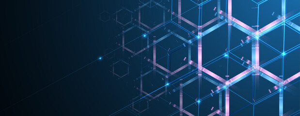 Obraz premium Technology banner design with hexagons abstract background.