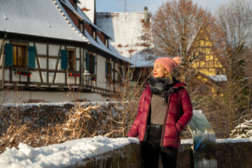 Kayserberg traditional village in winter, in christmas time, Alsace, France. 