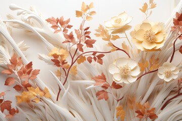 Autumn trees 3d wallpaper on a plain milky white background