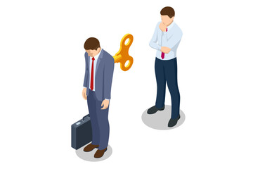 Isometric businessman breakdown, burnout at work, emotional burnout, sleepy, lethargy, breakdown