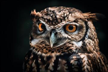 Fototapeta premium An owl surveying the forest from its natural perch on a tree branch. A stunning display of avian beauty. AI Generative