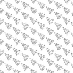  pizza pattern with hand drawn pizza slices. Cute vector black and white pizza pattern. Seamless monochrome pizza pattern for fabric, wallpapers, wrapping paper, cards and web backgrounds.