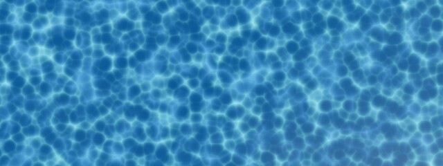 Aqua caustics Blurred transparent blue colored clear calm water surface texture with splashes and bubbles. abstract nature background. Water waves in sunlight.