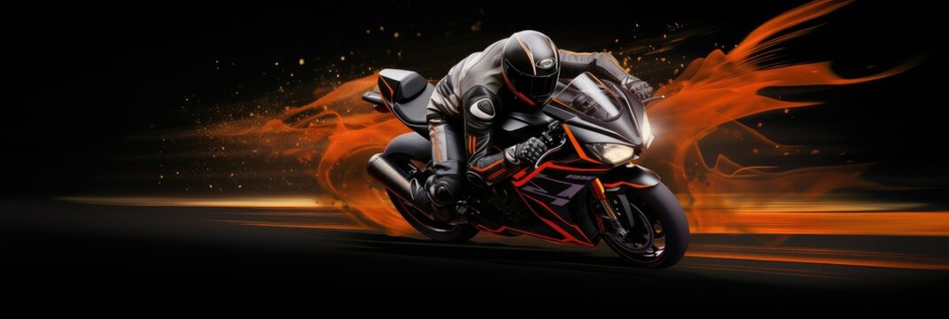 Sportbike speed banner design, sharp
curves, racing gear, MotoGP