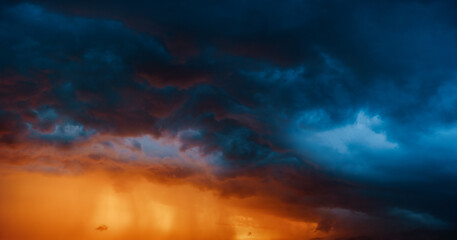 Colorful dramatic sky at sunset light