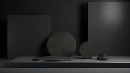 Minimalist Room with a beautiful Stage in Anthracite Colors. Modern and Futuristic Background for Product Presentation.