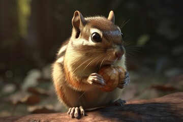 Cute squirrel eating a nut. Generative AI