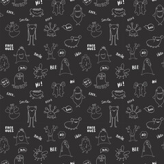 Cute monsters seamless pattern. Cartoon monsters background. Vector illustration