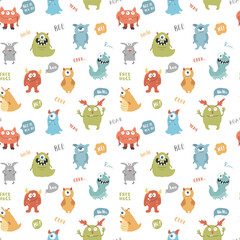 Fototapeta premium Cute monsters seamless pattern. Cartoon monsters background. Vector illustration