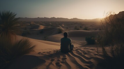 Person stranded in desert. Generative AI