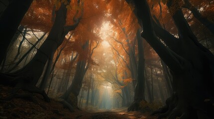 Forest with fall trees. Generative AI