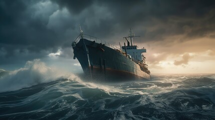 ship in the storm. Generative AI - obrazy, fototapety, plakaty