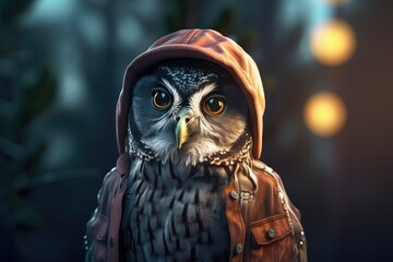 Owl wearing a jacket. Generative AI