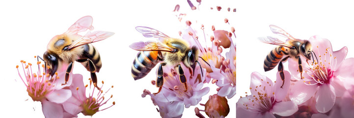 Macro photo of a bee in a flower - obrazy, fototapety, plakaty