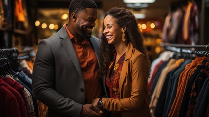 Happy couple shopping together in a boutique