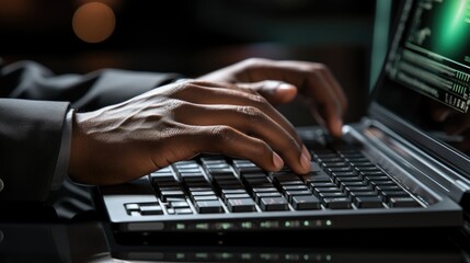 Close-up of hands typing on laptop keyboard