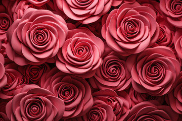 Pink roses in various shades and tightly packed, arranged in a repeating pattern, creating a soft, romantic background.