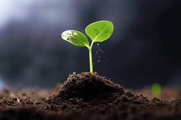 plant growth in farm with sunlight background. agriculture seeding growing