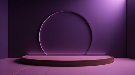 Minimalist Room with a beautiful Stage in Dark Purple Colors. Modern and Futuristic Background for Product Presentation.