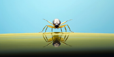 Macro shot of a spider with reflection