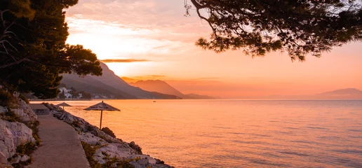Fototapeten Drvenik resort,  Makarska riviera, Dalmatia, Croatia, Europe, amazing sunset view...exclusive - this image is sell only on Adobe stock  © Rushvol