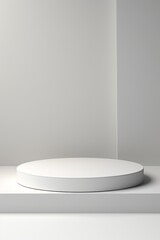 Abstract empty white podium with shadows on light grey background. Stage for product on website. Mock up stand for presentation cosmetic products. Minimal concept. Advertising vertical template