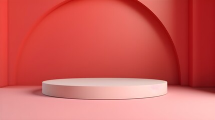 Minimalist Room with a beautiful Stage in Light Red Colors. Modern and Futuristic Background for Product Presentation.