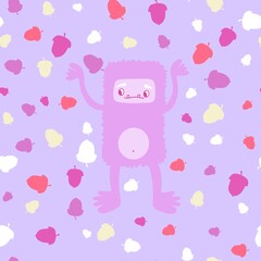 Autumn cartoon yeti seamless acorns pattern for wrapping paper and fabrics and kids clothes print and winter