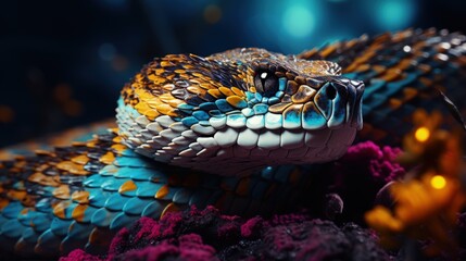 Fototapeta premium Snakes Serpentes are a suborder of the class of reptiles of the Scalyidae division venomous creature predator, fearsome and beautiful dangerous scales and skin .