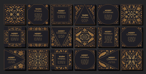 Vector set of luxury floral patterns, invitation cards, banners. Merry Christmas sketch winter flowers design Package for perfume, jewelry