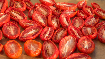Traditional drying of san marzano tomatoes in the sun